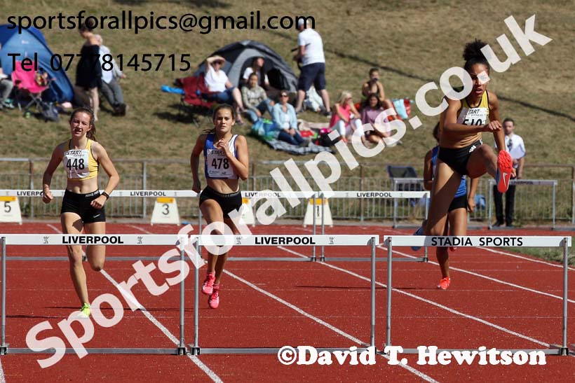 Womens under-17s 300 metres hurdles, 2018 Northern Under-17s/U-15s/U-13s Champs., Wavertree Athletics Centre, Liverpool. Photo: David T. Hewitson/Sports for All Pics
